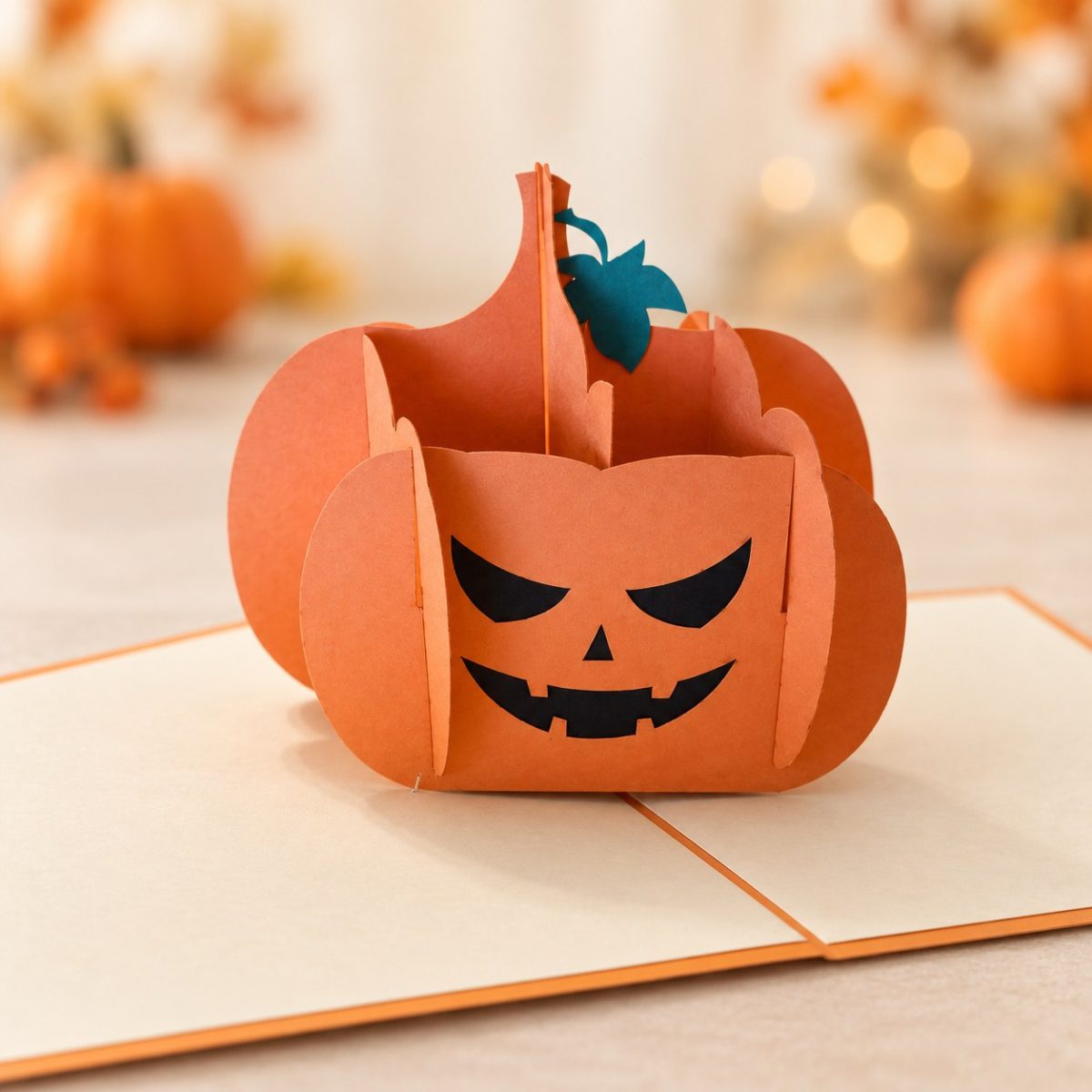 Kurpitsalyhty 3D pop-up-kortti – Halloween-tervehdys – kuva 2