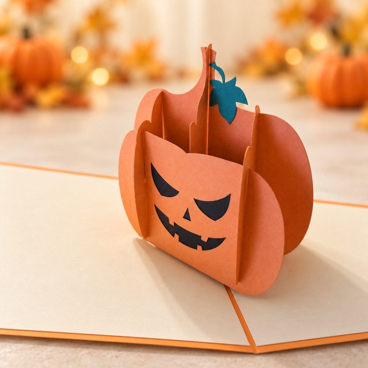 Kurpitsalyhty 3D pop-up-kortti – Halloween-tervehdys – kuva 3