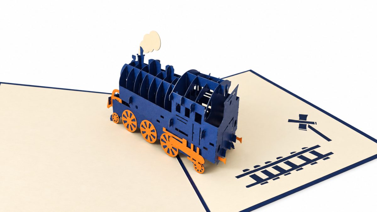 Höyryveturi 3D pop-up-kortti – junakortti junien ystävälle