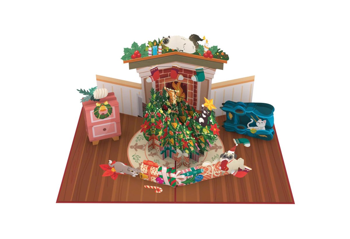 Joulu kortti - Eläimet talossa - 3D pop up kortti