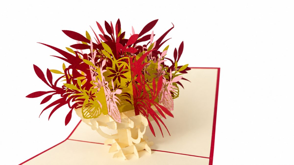 Kukkamaljakko 3D pop-up-kortti – kukkakimppu syntymäpäivään ja äitienpäivään