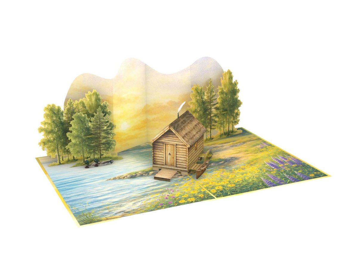 Magical Finland – Kesä 3D pop-up-kortti – järvenrantamökki ja lupiinit – kuva 4