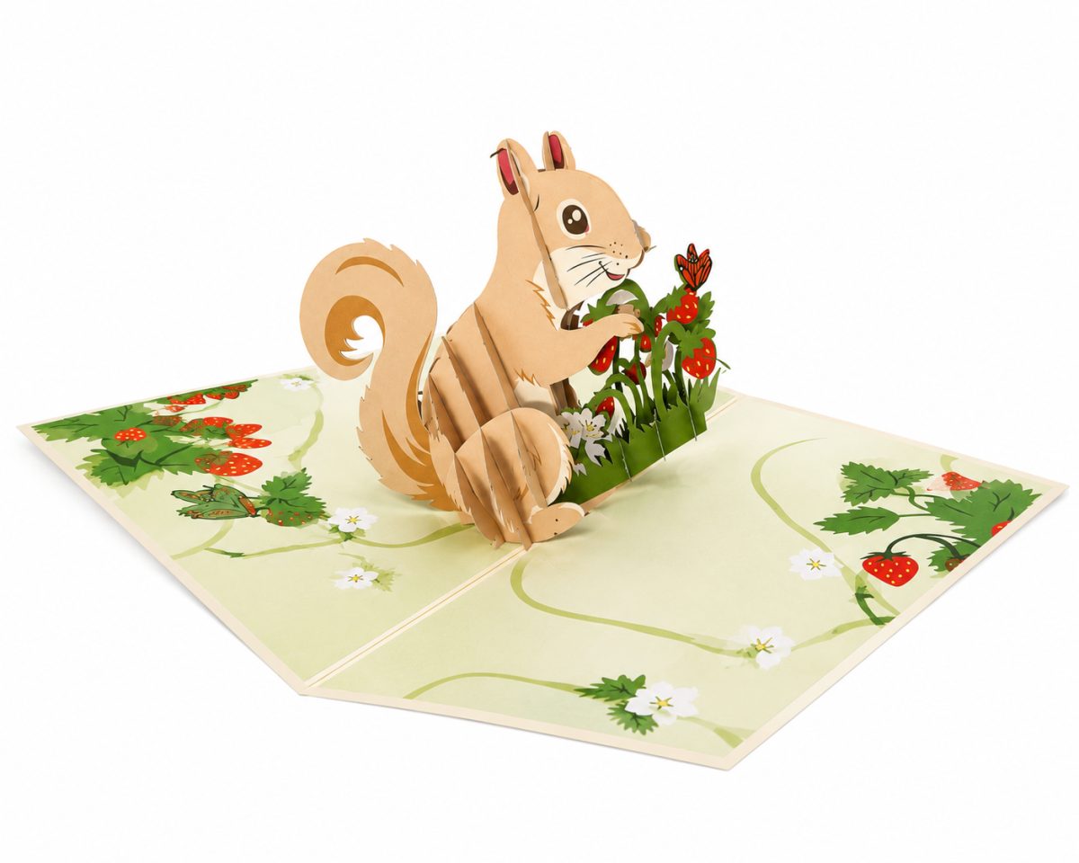 Orava ja mansikat – 3D Pop-up -kortti