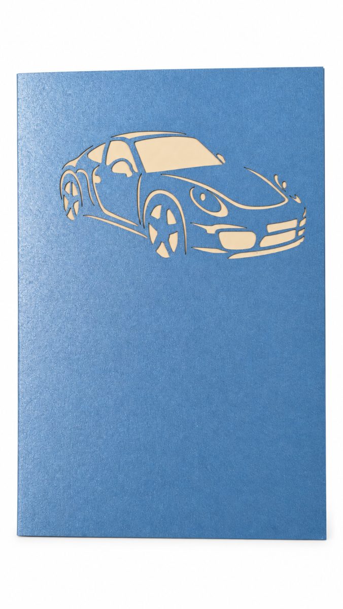 Urheiluauto 3D pop-up-kortti – autonystävälle ja ajokortin saajalle – kuva 3